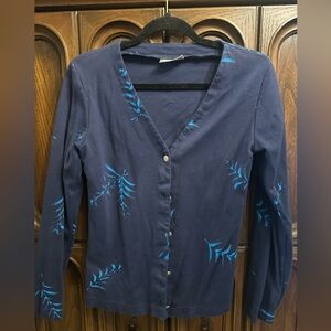 Elegant Navy Button Down Shirt with Leaf Accents